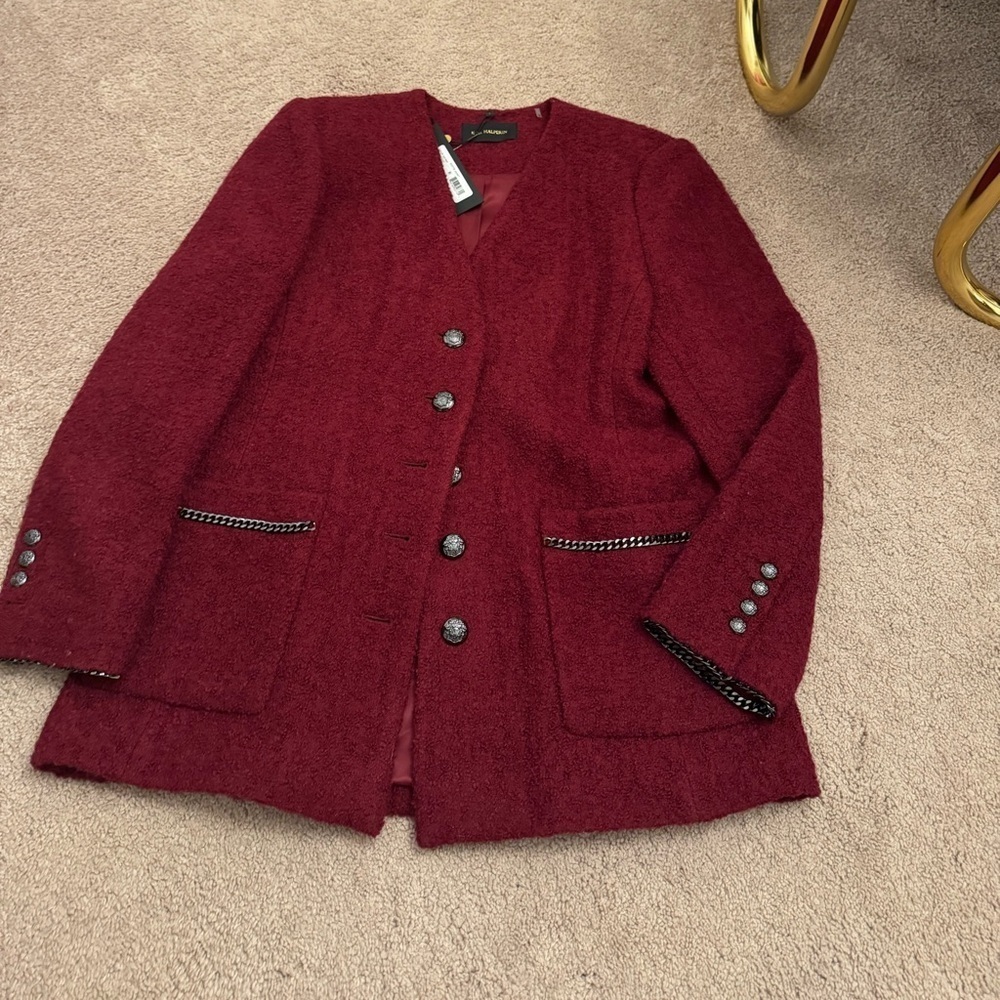Kobi Halperin-NWT Burgundy Red Scottie Chain Blazer Jacket - Picture 8 of 8